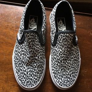 Small light leopard print Vans slip ons. NWOT.